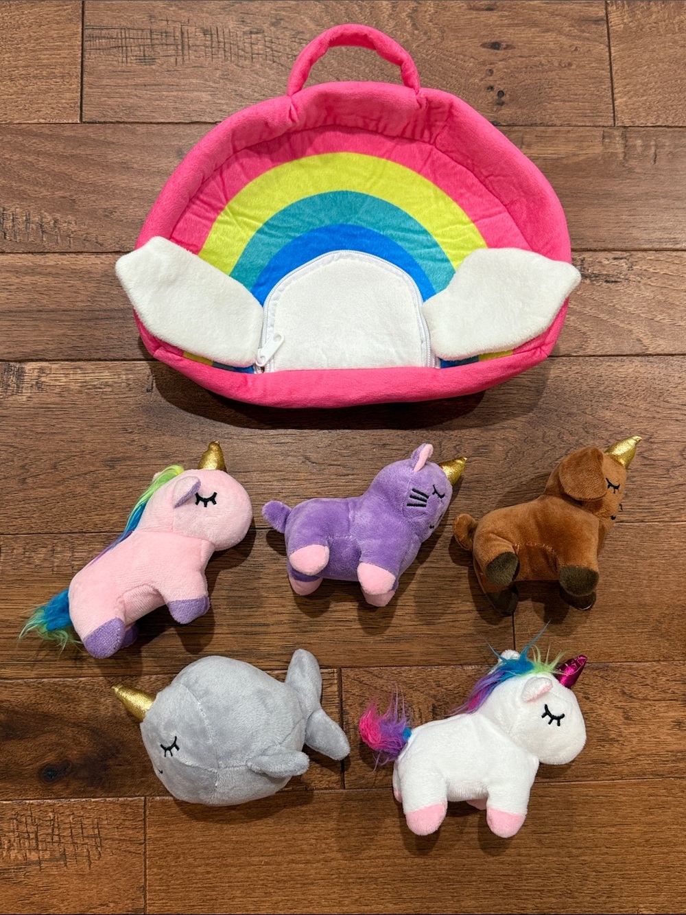 Unicorn Toy Stuffed Animal Set- Soft Plushies Set with Rainbow Carry Case -